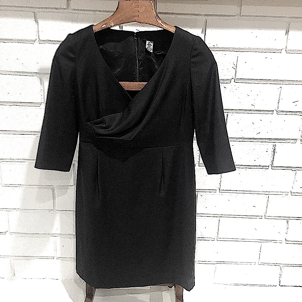 J.Crew Petite Black V-neck 3/4 Sleeve Midi Dress